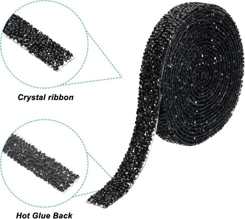 PATIKIL 3 Yards Resin Rhinestone Ribbon, 15mm Hot Melt Adhesive Crystal Rhinestone Strips Bling Diamond Ribbon for Clothing DIY Crafts, Black in Saudi Arabia