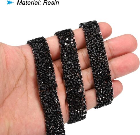 PATIKIL 3 Yards Resin Rhinestone Ribbon, 15mm Hot Melt Adhesive Crystal Rhinestone Strips Bling Diamond Ribbon for Clothing DIY Crafts, Black in Saudi Arabia