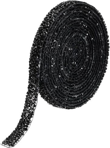 PATIKIL 3 Yards Resin Rhinestone Ribbon, 15mm Hot Melt Adhesive Crystal Rhinestone Strips Bling Diamond Ribbon for Clothing DIY Crafts, Black in Saudi Arabia
