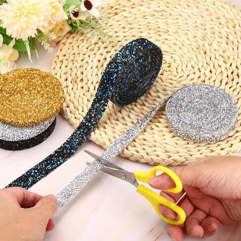 PATIKIL 3 Yards Resin Rhinestone Ribbon, 15mm Hot Melt Adhesive Crystal Rhinestone Strips Bling Diamond Ribbon for Clothing DIY Crafts, Black in Saudi Arabia