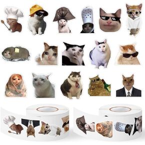 Cat Meme Roll Stickers - 2 Rolls 1000pcs Cute Cats Decal for Women Men, Pet Kitten Party Vinyl Sticker Decoration, Funny Animal Decal Label Decor Supplies for Cup Scrapbook Bottle Laptop