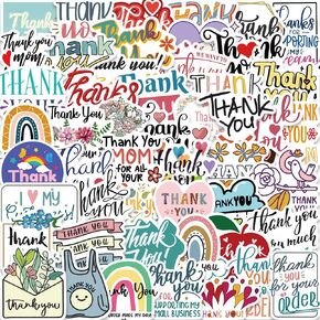 50PCS Thank You Stickers for Water Bottles Waterproof Vinyl Stickers Tumbler Luggage Skateboard Bumper Scrapbook Mug