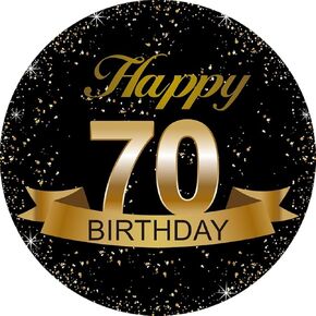 Black and Gold 70th Birthday Party Favor Stickers - 2 Inches - 50 Labels