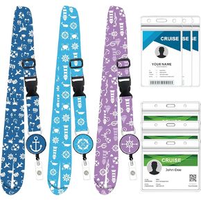 3 Pack Retractable Cruise Lanyard for Ship Cards Adjustable with Id Badge Reel Holder & Detachable Buckle, Key Card for Carnival Royal Caribbean Cruises, Essentials Cruise Accessories