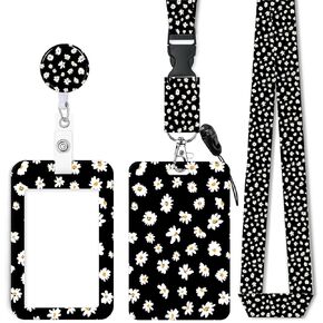 حامل شارة الهوية مع الحبل القابل للسحب وسلسلة المفاتيح ، بكرة شارة مع مقطع Carabiner الدوران ، اسم بطاقة زهرة بيج TAG Lanyard ID حامي القطع الطالبة ، النساء ، المكتب