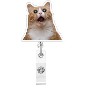 Fun Cat Badge Reel,Cute Tuxedo Cat Acrylic Badge for ID Card Badge,Funny Telescoping Retractable Badge Holder Alligator Clip Accessories for Nurse,Medical Worker,Nursing Student,Teacher in Kuwait