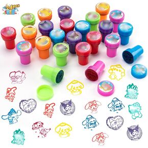 24 PCS anime S -ANRIOTHEMED STAMPERS - 12 أنماط × 2PCs ختمات متنوعة لتخزين جوائز Goodie Good Rights Classroom Arts Pinata Filler Filler for Birthday Party Favors (Sanri)