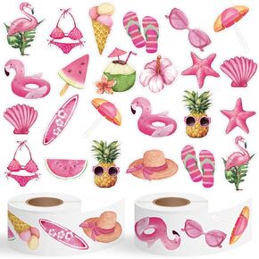 A1diee Summer Pink Flamingo Sticker-1000pcs Pathermelon Ice-Cream Flamingo الأناناس تحفيز الشرقات ذاتية اللصق.