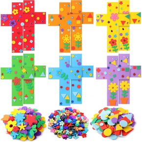 Blueweenly DIY FOAM Cross Crasts for Kids ، تشمل لوازم الكتاب المقدس لمدرسة Sunday School Factlies Cross غير المكتملة ، وتصحيح إيفا الملون ، والماس الأكريليك لمشروع نشاط الكنيسة