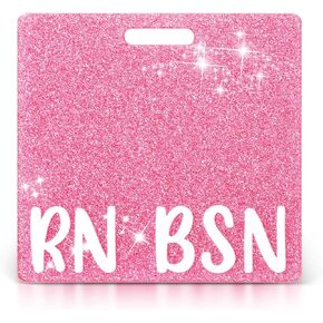 RN BSN Badge Buddy Pink RN BSN Badge Card Glitter Nurse Name Badge Heavy Duty Acrylic Nurse Badge Buddy Bling Badge Buddy Nursing Horizontal Badge Identification Tags for BSN Registered Nurses