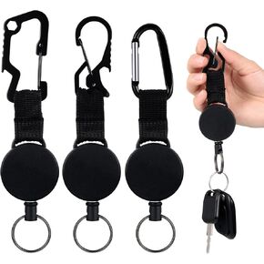 Fainne 3 PCS قابلة للسحب سلسلة مفاتيح Multitool Heavy Duty Badge حامل السحب بكرات شارة قابلة للسحب مع كابل الصلب ، مقطع مفتاح إطلاق سريع لبطاقة بطاقة المعرف ، الأسود