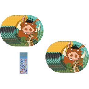 Unique Lion King Birthday Baby Party Supplies Bundle Pack includes 16 Dessert Cake Paper Plates and 1 Dinosaur Sticker Sheet
