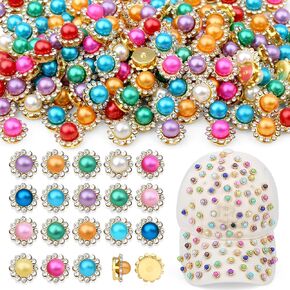 Qinjiejie 200pcs لؤلؤة بيضاء على أحجار الراين زهرة مخلب 12 مم من الكريستال الزجاجية القاعدة القاعدة أحجار الراين لصياغة الملابس المبهجة لخياطة أكياس القبعات أحذية أحذية الحرف اليدوية الملحقات