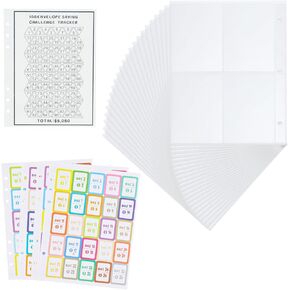 25pcs إدراج موثق توفير الأموال ، 6 حلقة A5 Binder إدراج 100 مغلفات توفير الأموال التحدي إدراج وتوفير بطاقة التعقب من أجل طريقة المرح الموثق للميزانية لتوفير 5،050 دولار