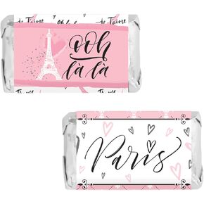 DISTINCTIVS Paris Birthday Party Mini Candy Bar Wrappers - Eiffel Tower Paris Party Favor Decorations - 45 Count