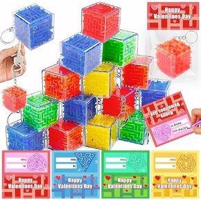 AMENON 28 Pack Prefilled Valentines Gifts for Kids Classroom, 3D Maze Puzzle with Valentines Cards Sensory Fidget Toys Exchange Favors Kids Brain Teaser Game Keychain School Prizes
