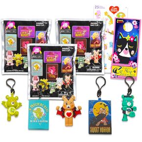 Care Bears x Universal Monsters Blind Bag Party Favor 3 Pack - Bundle with 3 Cute Horror Keychain Mystery Figures Plus Stickers | Care Bears Bag Clips for Kids, Teens