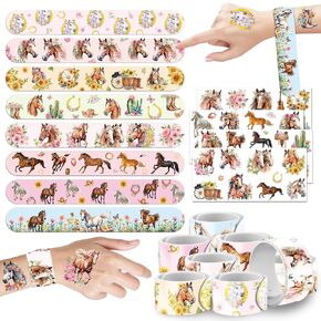 الحفلات الحصان FAVORS الإمدادات ، 32 ٪ أساور صفعة 8pcs ملصقات الوشم المؤقتة هدية للفتيات ، موضوع عيد ميلاد غربي حفلة الاستحمام فصول الجوائز الفصول الدراسية