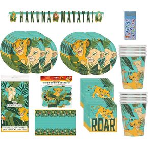 Lion King Birthday Party Baby Shower Supplies Bundle Pack includes 16 Lunch Dinner Plates, 16 Napkins, 16 Cups, 1 Table Cover, 1 Banner