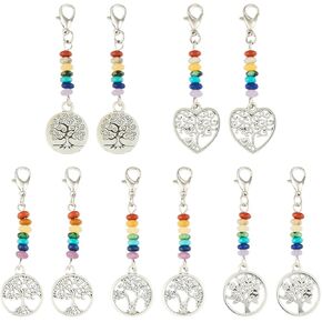 pandahall 20Pcs Chakra Healing Charms Tree of Life Pendant Colorful Gemstone Chips Hanging Pendant with Lobster Claw Clasps for Keychain Backpack Ornament Decorations
