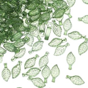 300Pcs Green Leaf Bead Charms, Transparent Acrylic Leaves Pendants with Hole, Small Plastic Green Plant Tree Leaves Charms for Earring Bracelet Necklace Jewelry Making DIY Craft