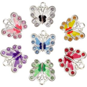 Honbay 14PCS Enamel Butterfly Charm Pendants with Crystal for Jewelry Making or DIY Crafts
