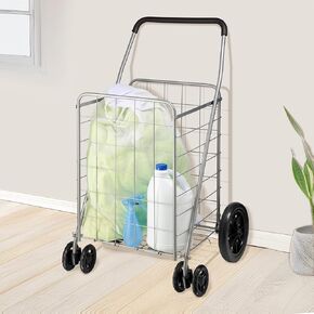 HCD Utility Cart, Foldable Grocery Shopping Cart with 360-Degree Wheels, X-Large, Silver & Black