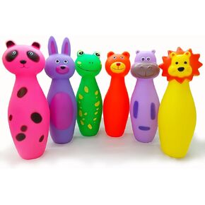 Clearance 6 Pack Squeaky Dog Toys, Interactive Dog Toys for Small Dogs to Large Breed, Cute Animal Bowling Chew Toys - 2.17x6.7 inch