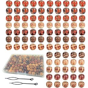 95 PCS حبات الشعر الخشبية للضفائر والدرودلوكس ، حبات خشبية طبيعية 12 ملم لإكسسوارات الشعر Dreadlock للنساء
