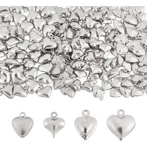 Dicosmetic 200pcs 4 أنماط قلب منتفخ القلب من الفولاذ المقاوم للصدأ معلقات القلب 3D معلقات الحب الصغيرة عيد الحب هدية المجوهرات لصنع المجوهرات ، ثقب: 1 ملم