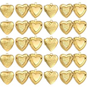 20Pcs Gold Heart Charms for Jewelry Making Heart Photo Frame Charms Locket Pendants Memory Pendant for DIY Necklace Bracelet Keychain