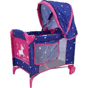 509 Crew Unicorn Doll Sleep N Care Play Yard - أطفال يتظاهرون بالمظلة القابلة للسحب والعجلات والطيات للسفر والتخزين ، الأعمار 3+