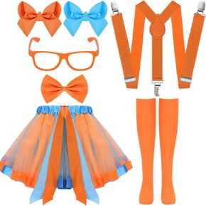 بلعب الأدوار البرتقالية الأزرق - TIN TIN Orange Bow Sumpender Blue Orange Hairpins Tutu Skirt Comples Glisses لليوم المائة من Cosplay Cosplay Cosplay