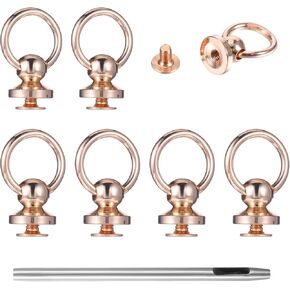 6PCS Brass Ball Studs Rivets D Ring for Leather Crossbody Purse Craft D Rings for Purse 360 Rotatable Ball Button Studs Hardware