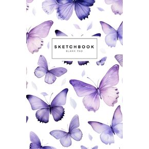 Sketchbook small: 100 page | 5.5"x8.5" | Pastel purple butterfly watercolor cover | Blank page | For drawing and doodling