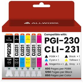 PGI-230 CLI-231 Ink Cartridges, Compatible Replacement for Canon 230 231 Ink Cartridge Works with Canon PIXMA TS8820 Inkjet Printer, 6-Pack Combo