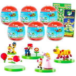 Super Mario Party Favors مجموعة للأطفال - حزمة مع 6 شخصيات Super Mario القابلة للبناء كبسولات أعمى بالإضافة إلى ملصقات | سوبر ماريو الحفلات لوازم الأولاد والبنات
