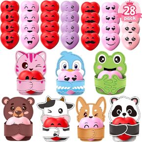 28 Pack Valentines Cards for Kids Classroom School with Heart Calls ، Toidget Squishy Toy for the Gifts Exchange ، Valentines for Kids Party Fivors Girls