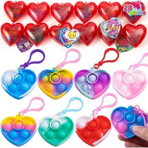 JOYIN 28 Pcs Valentine’s Day Prefilled Heart with Heart Pop Bubble Fidget Keychain and Valentine’s Card for Kids Valentine Party Favor, Classroom Exchange Prize Supplies, Valentine’s Gifts