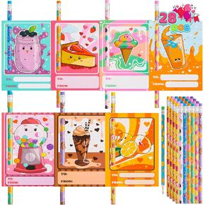 JOYIN 28 Packs Valentines Day Pencils with Cards Kids, Party Favor Gifts for Girls Boys School Classroom Exchange and Rewards