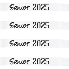 4pcs أبيض كبار SASH 2025 ساتان مع رسائل بريق أسود - كبار المشجعين 2025 SASH - 2025 احتفالات التخرج - SASHES SASH - SAND SASH - CLASS CASSION