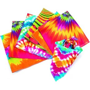 Fun Express 20" Psychedelic Tie-Dye Multicolor Polyester Bandanas - 12 Pieces