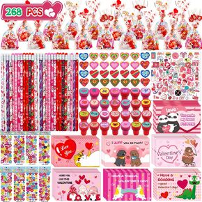 JUSKID 268PCS عيد الحب هدايا للأطفال الفصول الدراسية 28 حزمة عيد الحب حقائب جيدة