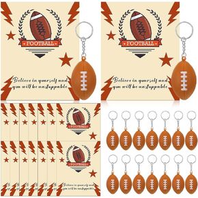 Yinkin 16 Sets Football Keychains with Motivational Blessing Card Sports Ball Stress Ball Keychain with Greeting Card for School Carnival Reward, Party Favors Bag Gift Fillers