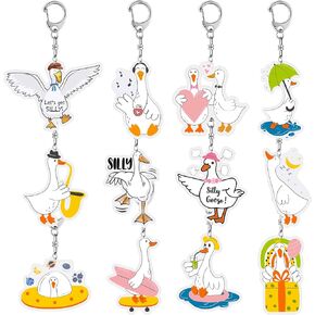 Silly Goose Party Favors 12 PCS Silly Goose Acrylic Keychains for Silly Goose Birthday Party Decorations Supplies Gifts for Kids Classroom Prizes