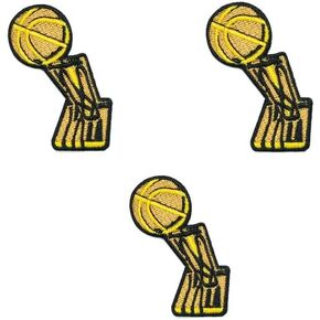 Basketball Trophy Iron-On Patches - Set of 3 Embroidered Appliques, 2.5" x 2", Celebrate Victories on Jerseys, Bags, Hats, Shirts, Jeans