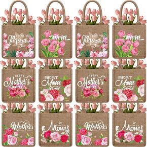 Huhumy 12 Pack Easter Burlap Bags with Tags Goodie Treat Jute Bags for Kids Favor Bunny Egg Hunt Gift(Easter) in Kuwait