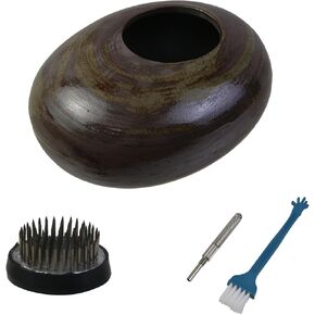 1pcs Japanese Ikebana Vase Kit Pebble Shape Ikebana Vase Set for Ikebana Floral Art Office Decoration, Brown and Green