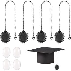 4pcs Cap Cap Cap Charm ، Tassel Picture Charm Memorial Photo Pendant Pendant Cap Tassel for Caps Compal Ceremony (Black)