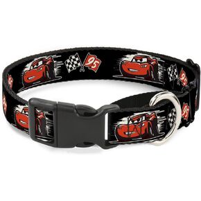 Buckle-Down Dog Collar Martingale Cars 3 Lightning McQueen Caricature Race Flag Black White Red 15 to 26 Inches 1.0 Inch Wide